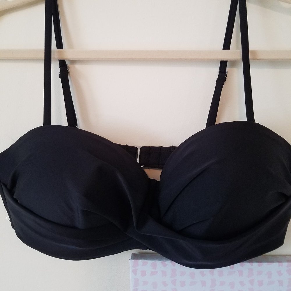 Black crisscross bathing suit top only sz L NWOT - Picture 2 of 4